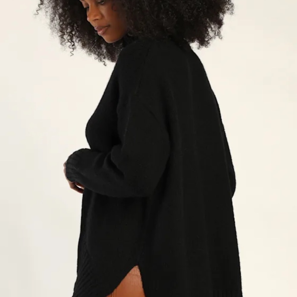 Lulus Chic Chilling Black Oversized Mock Neck Sweater - Size Small - Picture 5 of 6